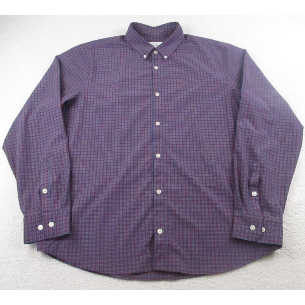 Mizzen + Main Shirt Mens 2XL Trim Fit Blue Red Plaid Long Sleeve Button Up XXL